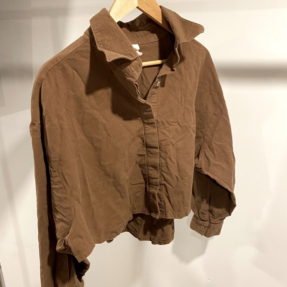 Bahhgooose 100% cotton cropped boxy brown button up, One Size